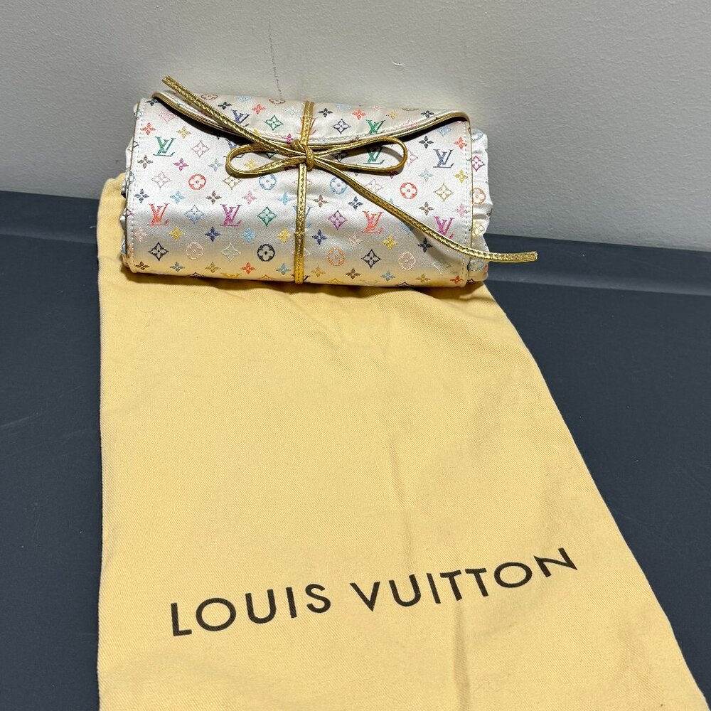 Louis Vuitton White Monogram Multicolor Satin Folding Jewelry Case